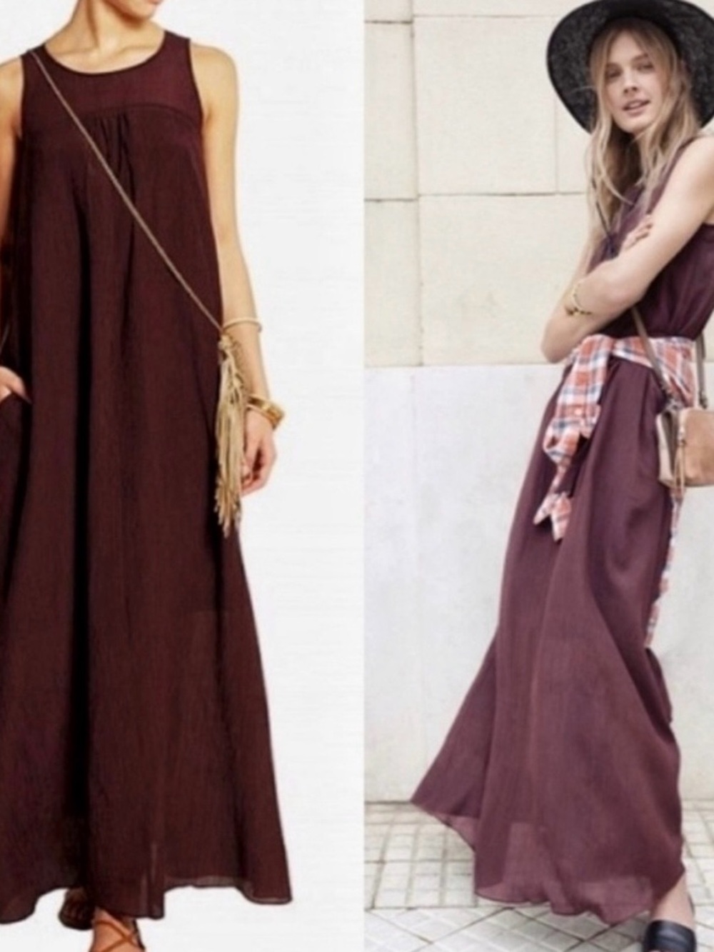 Madewell Cotton-Silk Sleeveless Crinkle Plum Maxi Dress - Picture 2 of 5